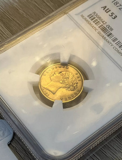 *R2 RARE* 1872 Victoria Gold Half Sovereign - NGC Graded 446D AU53