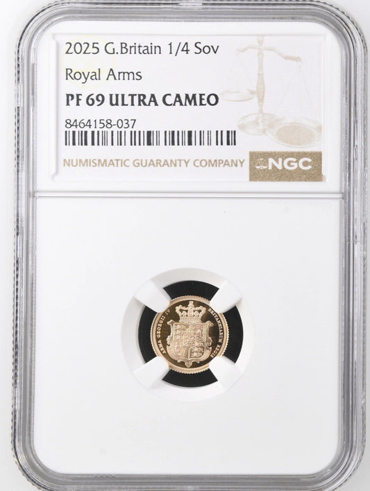 *RARE* 2025 Gold Proof Quarter Sovereign Shieldback NGC PF69 Ultra Cameo Boxed