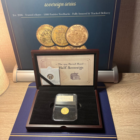 *RARE* 1914 Gold Half Sovereign Hoard In COA Presentation Case & BU condition!
