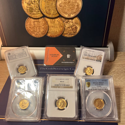 Complete Royal Mint George V Half Sovereign -  5 Coin Set - PCGS & NGC Graded