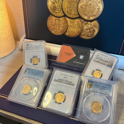 Complete Royal Mint George V Half Sovereign -  5 Coin Set - PCGS & NGC Graded