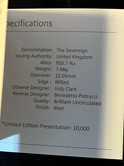 MATTE 2020 Gold Sovereign Brilliant Uncirculated (Boxed)