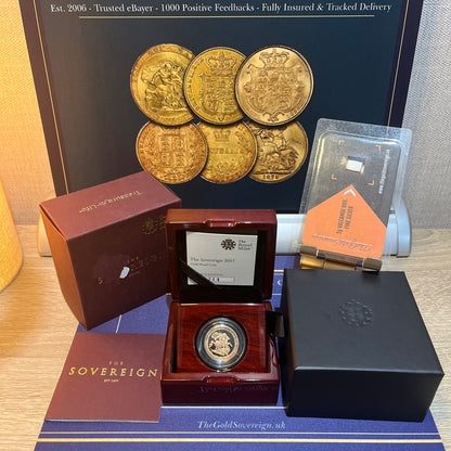 2017 Gold Sovereign Pistrucci Proof 3 Coin Boxed Set with COA & FREE Silver Bar Bundle