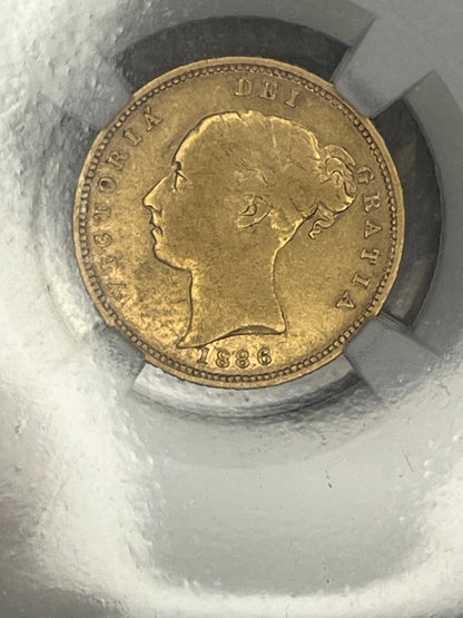 *R2 - V.RARE* NGC Graded 1886M Gold Half Melbourne Sovereign Jubilee Head (Valued at £7200 in 2024 guide)