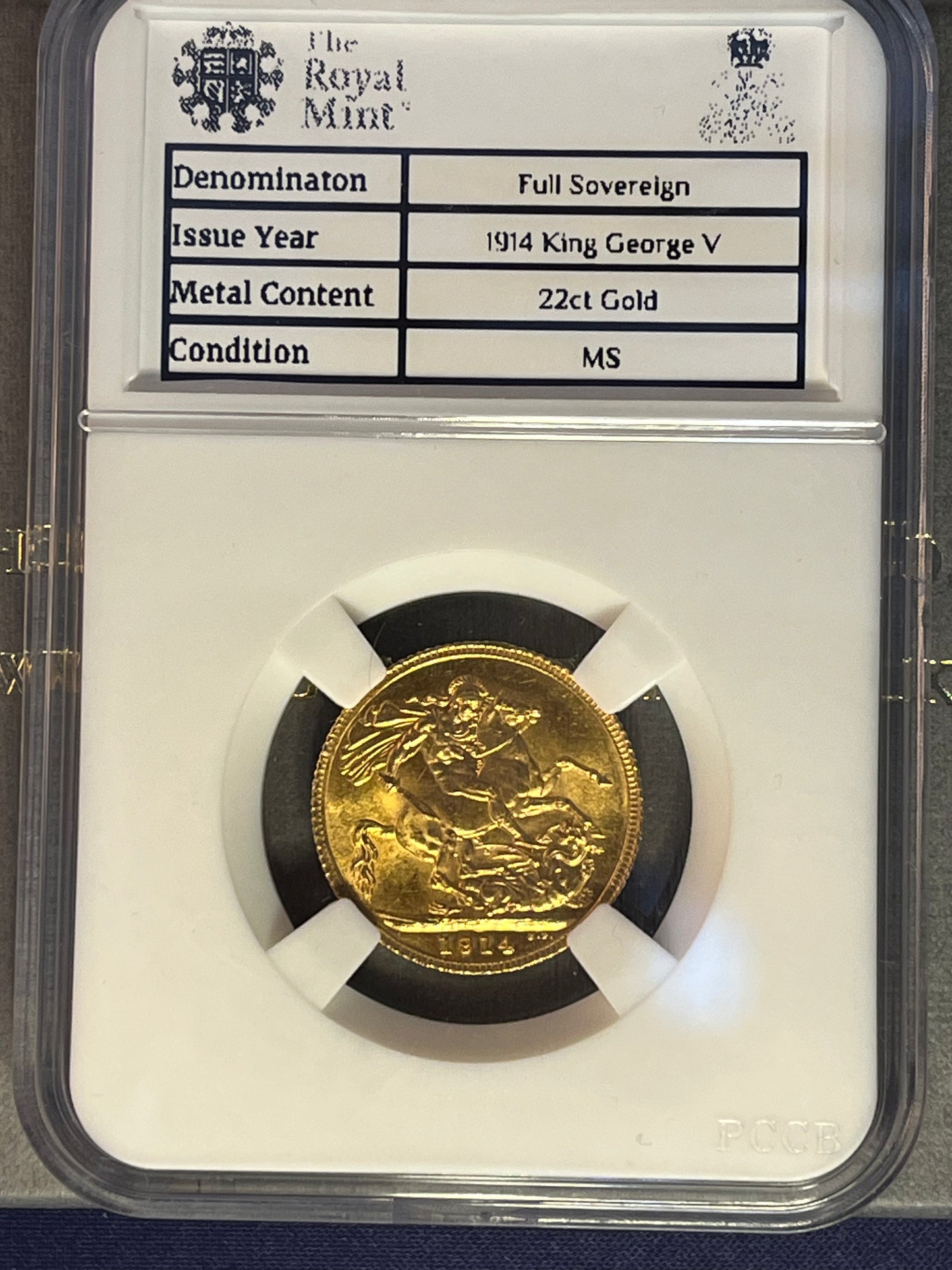 MINT STATE 1914 George V Full Sovereign 22ct Gold Coin  WOW condition, boxed + FREE Silver