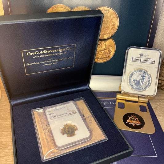 *RARE* 1911 Proof Gold Sovereign George V - NGC PF61 + Gift-boxed + FREE 2025 Silver Britannia