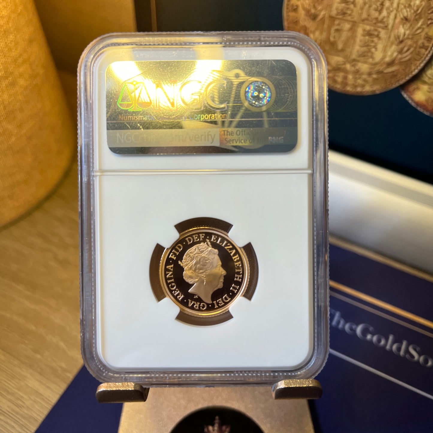 NGC Graded 2021 QEII Gold Proof Sovereign 95 Privy PF70UCAM + FREE Silver Bar