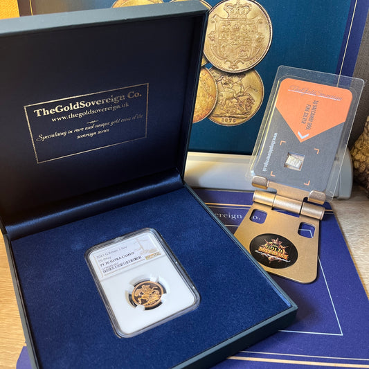 NGC Graded 2021 QEII Gold Proof Sovereign 95 Privy PF70UCAM + FREE Silver Bar