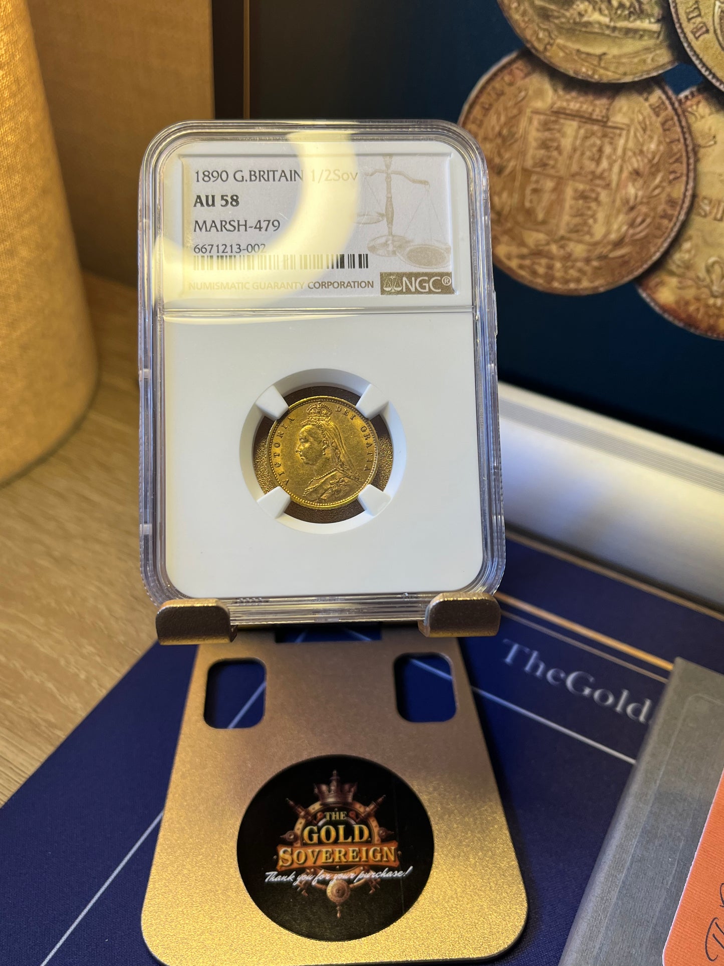 NGC Graded AU58 1890 Victoria Jubilee Gold Half Sovereign 22ct Coin +FREE Silver