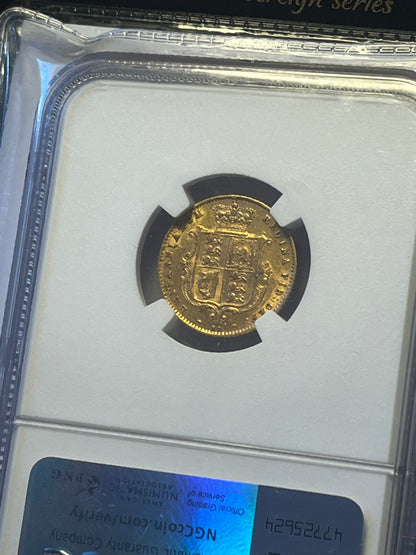 *R2 RARE* 1871 NGC Graded AU53 Gold Half Sovereign -Marsh 446C + FREE Silver Bar