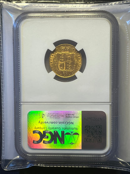 *R2 RARE* 1871 NGC Graded AU53 Gold Half Sovereign -Marsh 446C + FREE Silver Bar