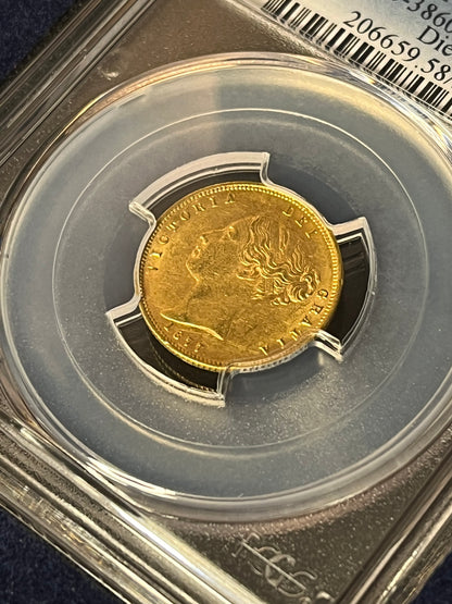 AU58 PCGS Graded 1877 Victoria Gold Half Sovereign Shieldback