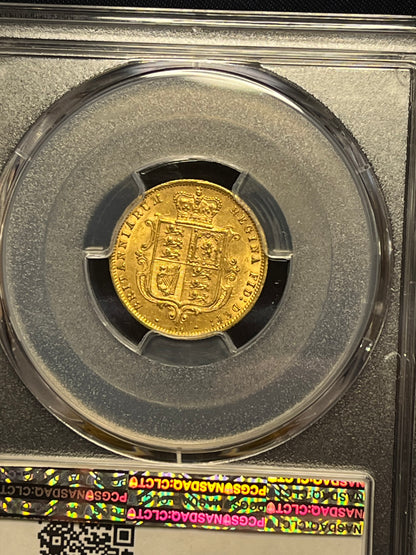 AU58 PCGS Graded 1877 Victoria Gold Half Sovereign Shieldback