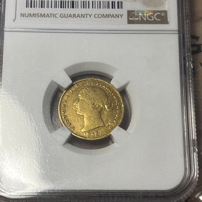 *R2 V. RARE* 1865 NGC Graded Queen Victoria Gold Half Sovereign