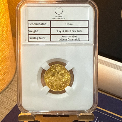 BEST VALUE - 23ct 1915 Austrian 1 Ducat Gold Coin 3.5g + FREE Silver Bar