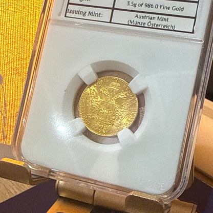 BEST VALUE - 23ct 1915 Austrian 1 Ducat Gold Coin 3.5g + FREE Silver Bar