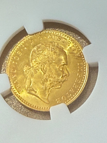 BEST VALUE - 23ct 1915 Austrian 1 Ducat Gold Coin 3.5g + FREE Silver Bar