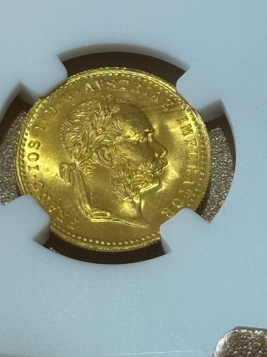 BEST VALUE - 23ct 1915 Austrian 1 Ducat Gold Coin 3.5g + FREE Silver Bar