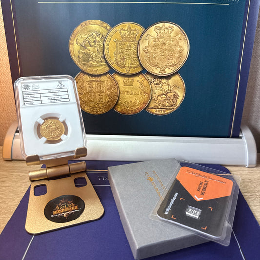 1903 Edward VII Full Sovereign 22ct Gold Coin + Display Holder+ FREE Silver bar!