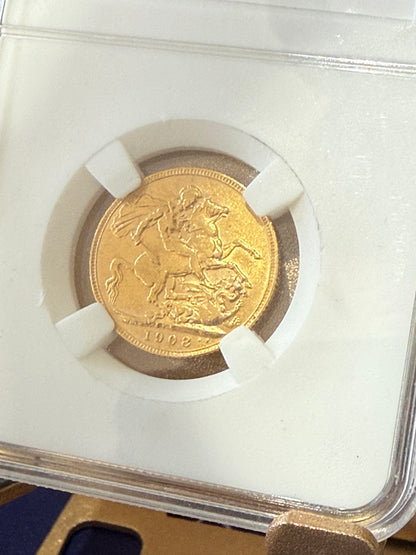 1908 Edward VII Full Sovereign 22ct Gold Coin + Display Holder+ FREE Silver bar!