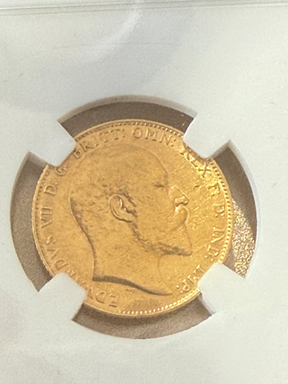 1908 Edward VII Full Sovereign 22ct Gold Coin + Display Holder+ FREE Silver bar!